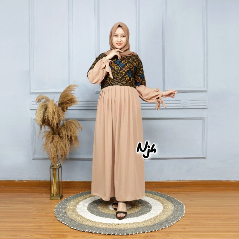 Gamis Modern M L XL XXL Cantik Terbaru Mewah Batik Kombinasi Polos Wolfis Premium