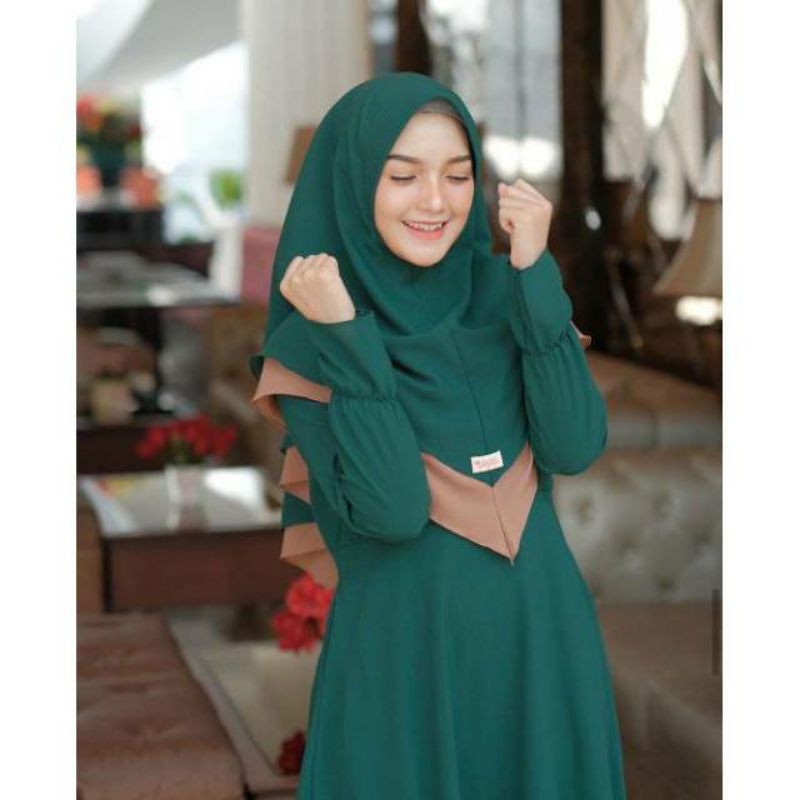 Gamis Set khimar Modern Wanita Terbaru 2021 Lebaran Premium Jumbo Remaja Kekinian Syari Polos