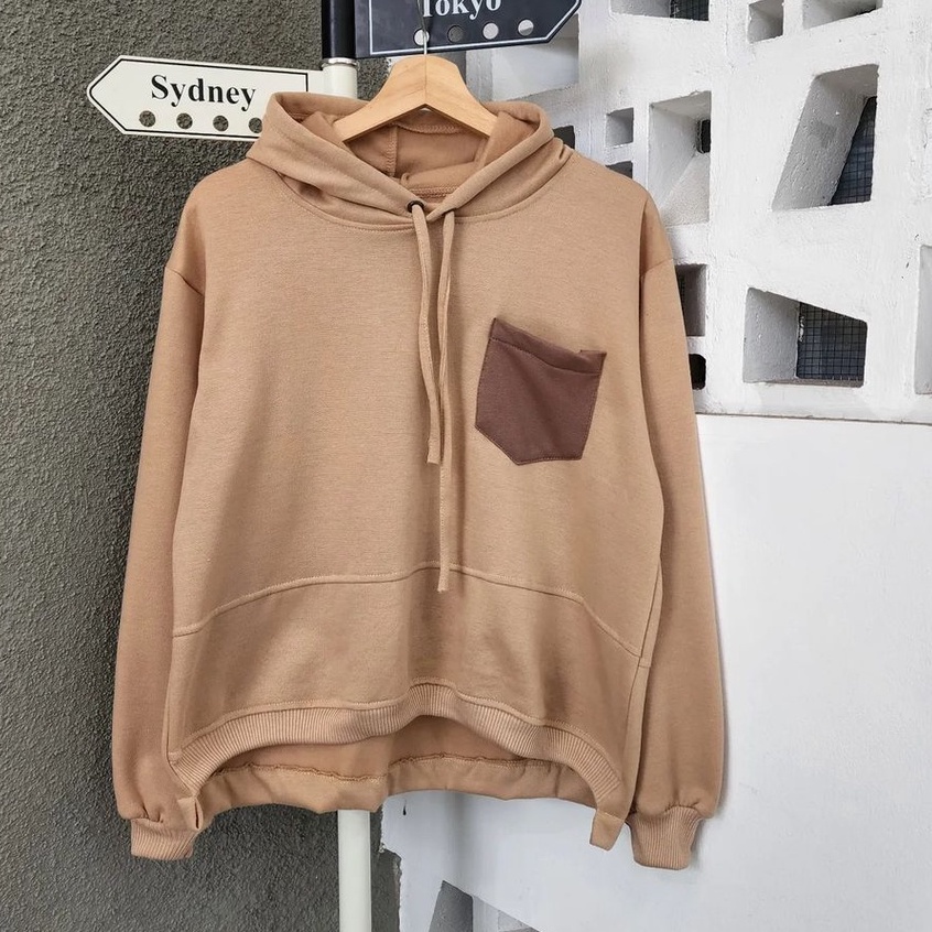 Hoodie Trendy Wanita Terbaru Mocha Pocky Bahan Pleece Korean Style