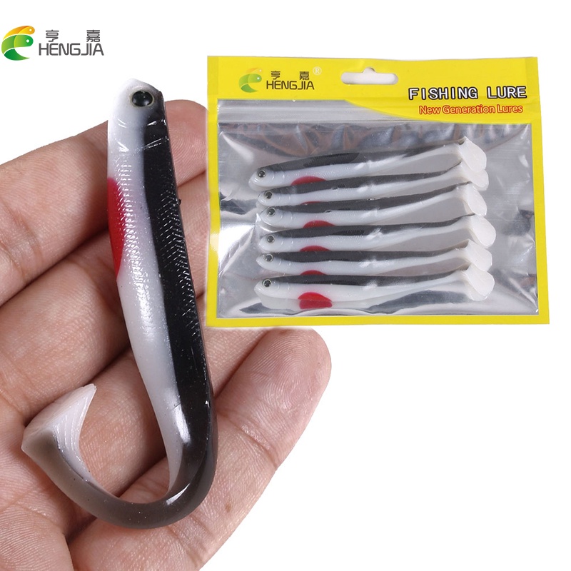 Hengjia 6pcs / Pak Umpan Pancing Softlure Tiruan Bentuk Cacing Bahan Silikon 11cm / 7g