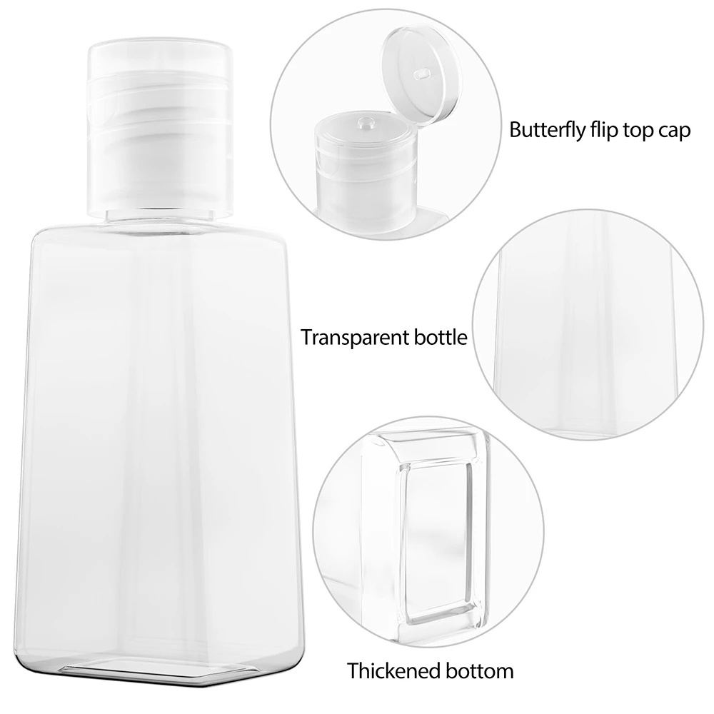 Botol Kosong Hand Sanitizer Bentuk Trapesium Bahan Plastik Transparan Ukuran 30ml / 60ml Dengan Tutup Flip