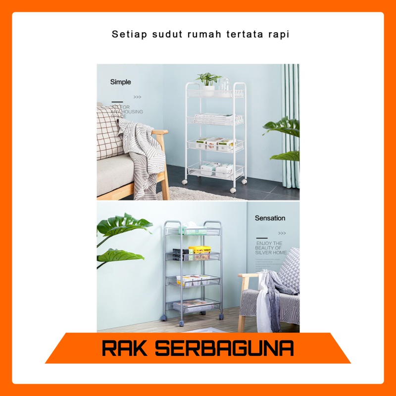 Rak troli Serbaguna Hitam Dan Putih rak Baja Karbon Dengan Roda Untuk Dapur Kamar Mandi rak multifungsi