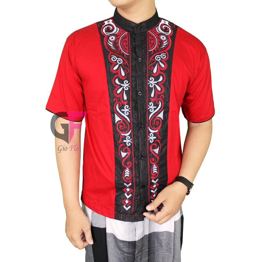 GIOFLO Kemeja Muslim Pria Baju Koko Cowok Red / KKS 48