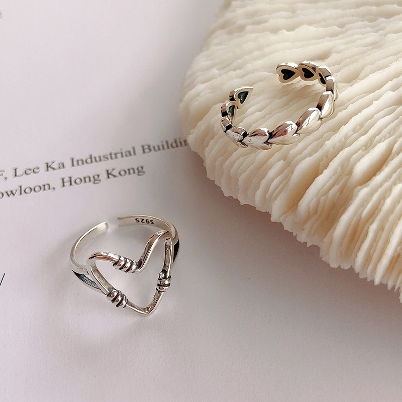 Set Perhiasan Cincin Bentuk Hati Aksen Mutiara Model Hollow Bahan Metal Alloy Warna Silver Untuk Hadiah Valentine