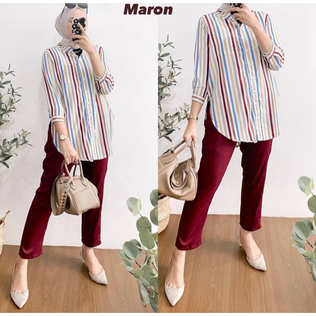 Pelangi Set - One Set Wanita Kemeja Pelangi Shakila Twill Premium Setelan Celana Panjang Kekinian