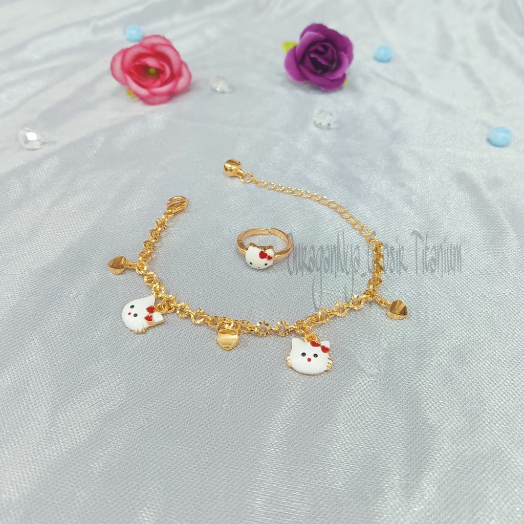 TITANIUM SET GELANG JURAI+CINCIN ANAK STYLE KOREA SUPER ELOK ANTIK ANTI KARAT&amp;ANTI LUNTUR