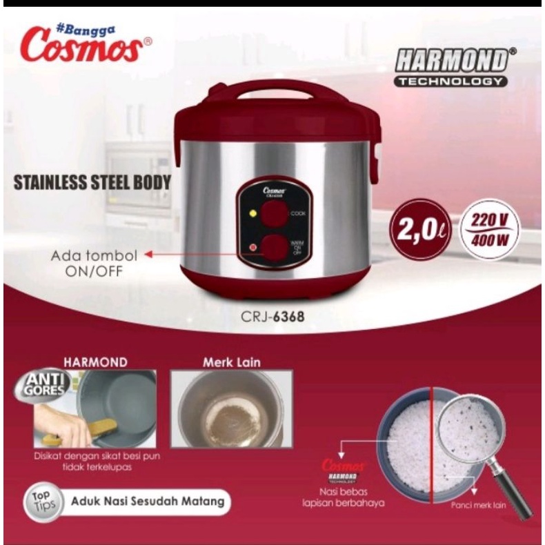COSMOS HARMOND RICE COOKER MAGIC COM CRJ-6368 stainles 2 liter / CRJ 6368 2LITER