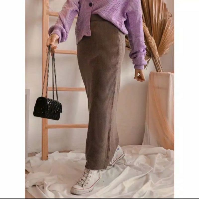 Rok Span Rajut Warna Lengkap Offwhite Maroon Dusty Pink Hitam Abu Muda Coksu Burgundy Army Bronze
