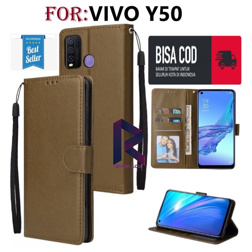 FLIP COVER VIVO Y50 CASING DOMPET FLIP WALLET LEATHER KULIT PREMIUM SARUNG BUKA TUTUP FLIP CASE VIVO Y50