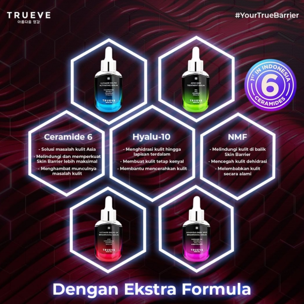 [ Agen Resmi ] Trueve Serum Niacinamide 10%, Galactomyces Anti Aging, AHA BHA PHA &amp; Ceramide Peeling, Bha Cica Acne, Vitamin C Brightening Serum 30ml Toner 100ml