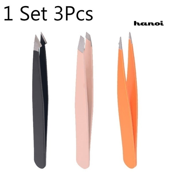 HQTM_3Pcs Point Slant Knife Tip Eyebrow Removal Tweezers Eyelashes Extension Tools