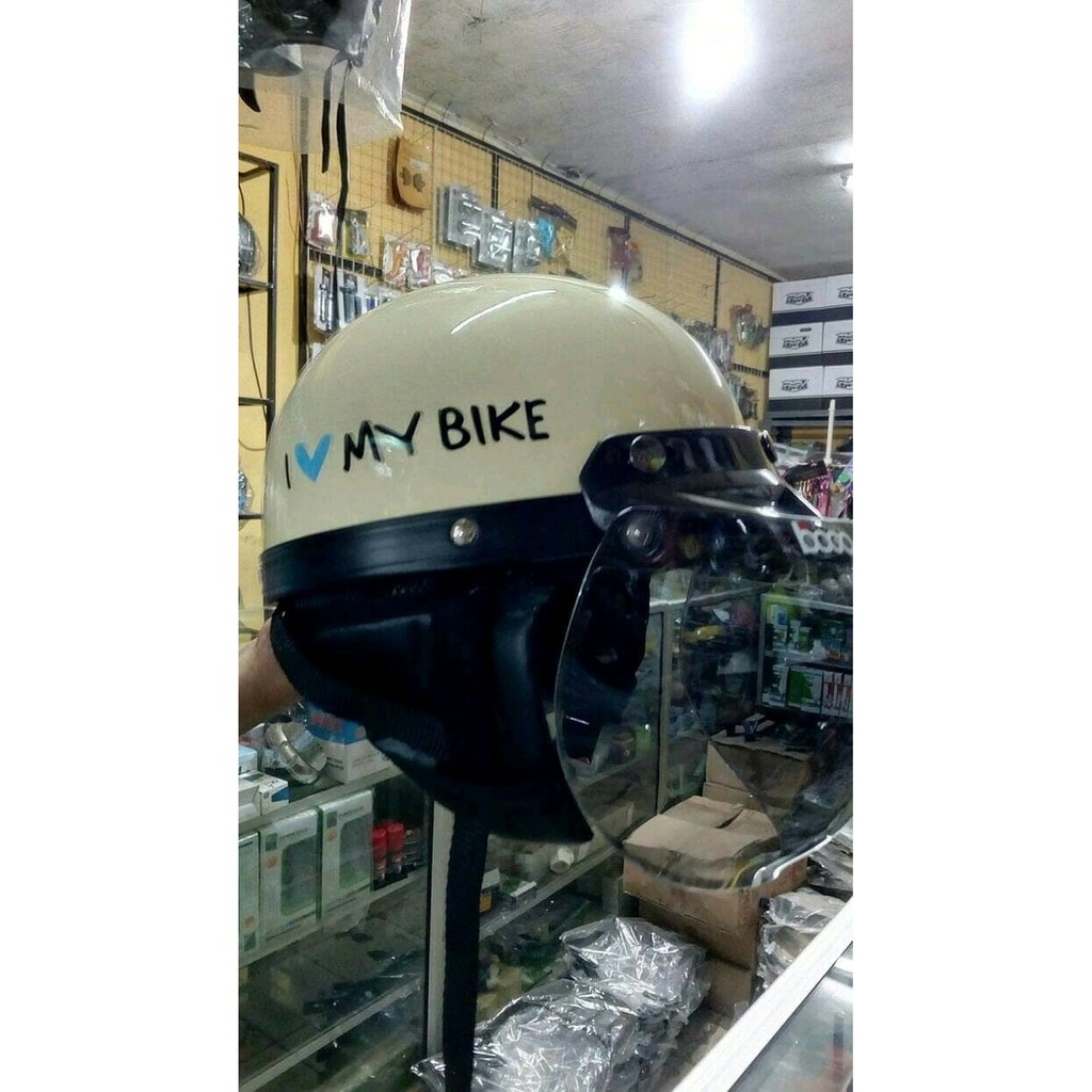 Helm Chip Chips Retro Kaca Bogo Classic Vespa Cream I love my bike Terbaik
