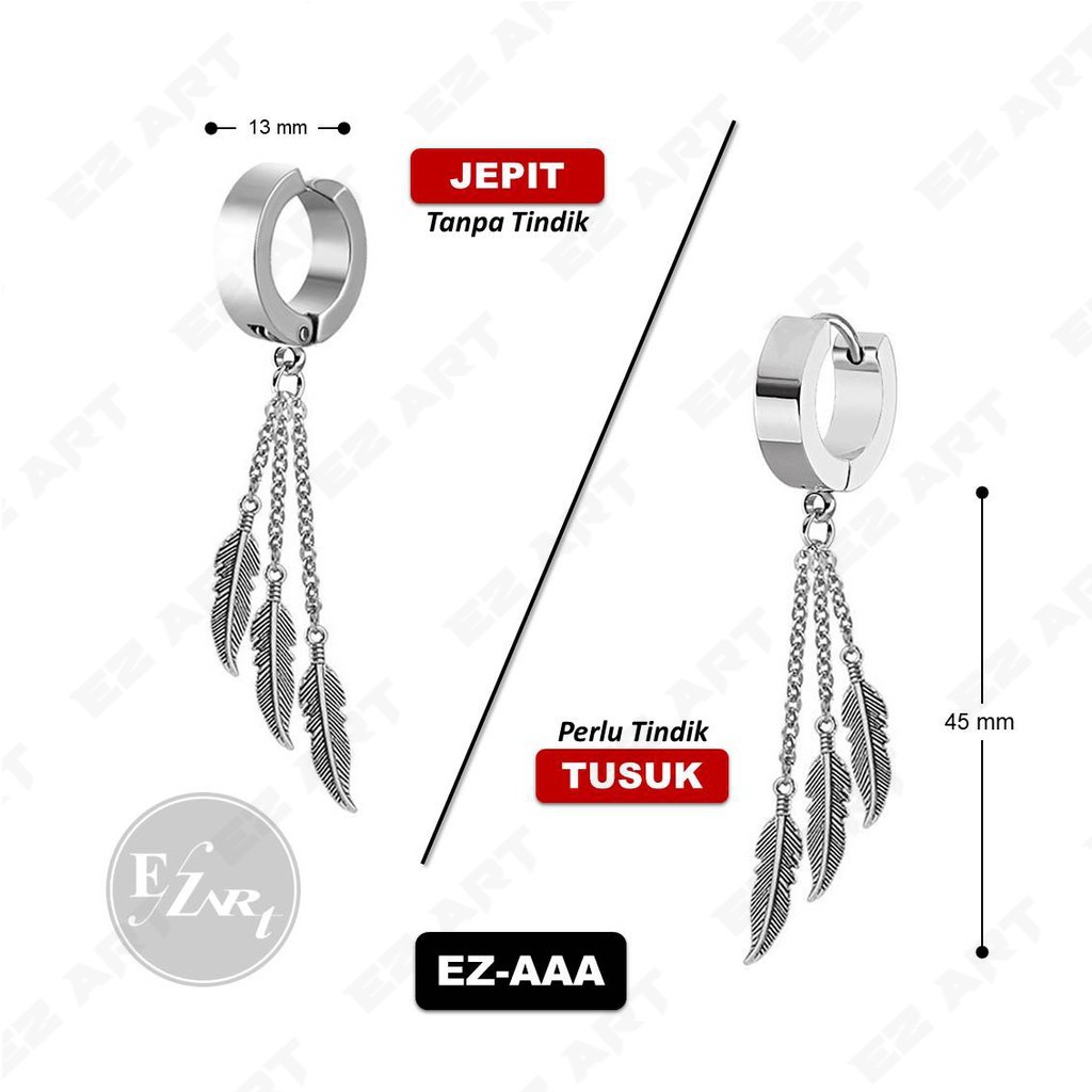 1 BUAH ANTING FASHION GANTUNGAN 3 RANTAI BULU FEATHER PRIA WANITA STAINLESS STEEL TUSUK / JEPIT