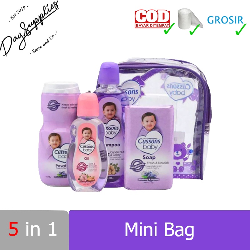 Cussons Baby Mini Bag - Set Perlengkapan Mandi Bayi isi 4pcs (Sabun Batang, Sampo, Bedak dan Minyak) - Mild & Gentle / Soft & Smooth / Fresh & Nourish-3