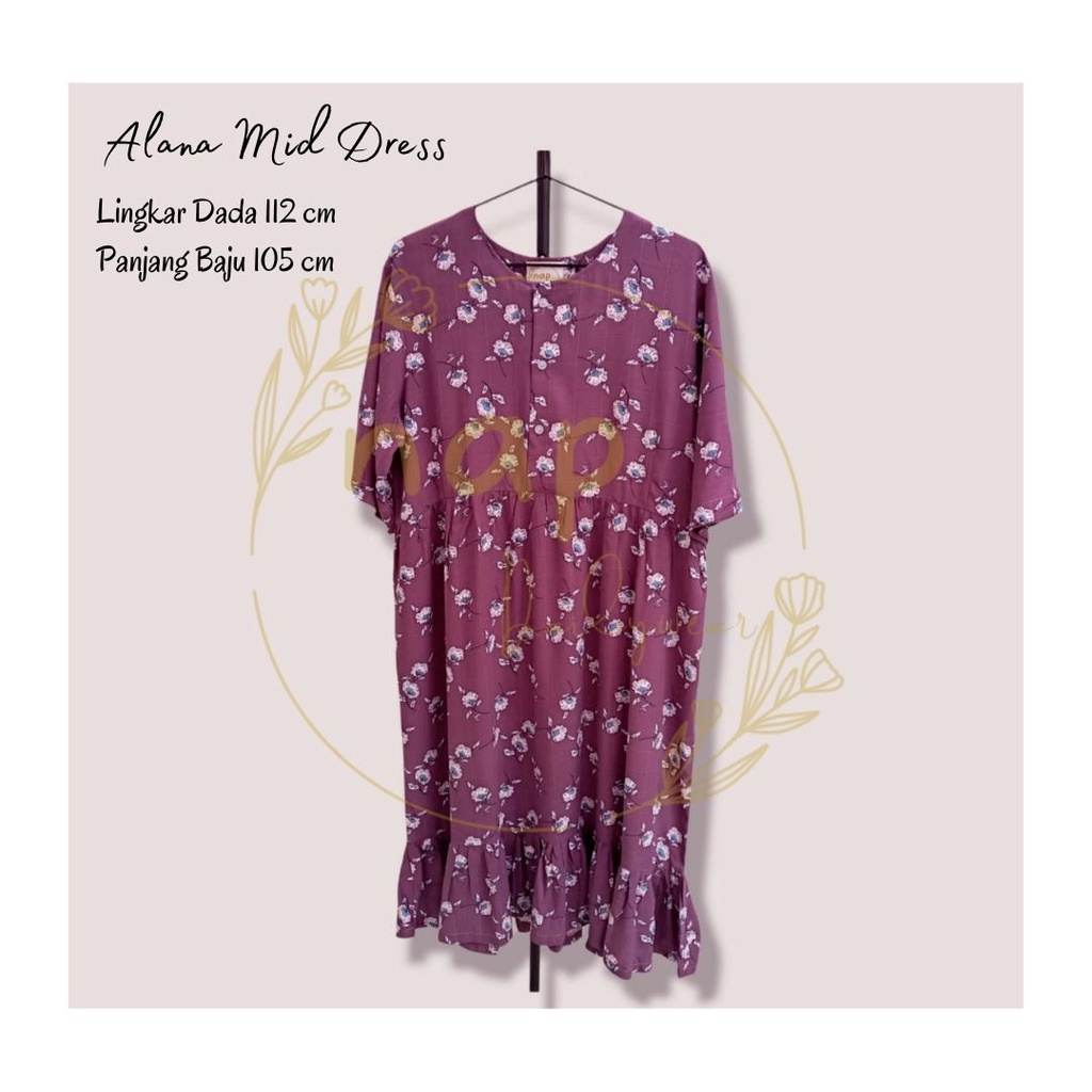 Daster Rayon Kekinian Ruffle Nap Dailywear Alana Mid Dress