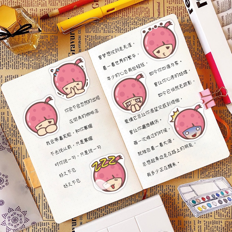 40 cute Strawberry girl stiker kartun gadis merah muda tas ponsel case notebook Jurnal stiker Xiao Z