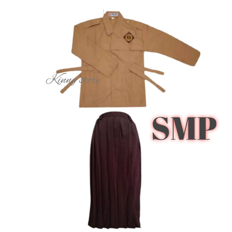 SETELAN SERAGAM PRAMUKA SMP / SMA PEREMPUAN BAJU PANJANG ROK PANJANG // SET SERAGAM SMP PEREMPUAN PR