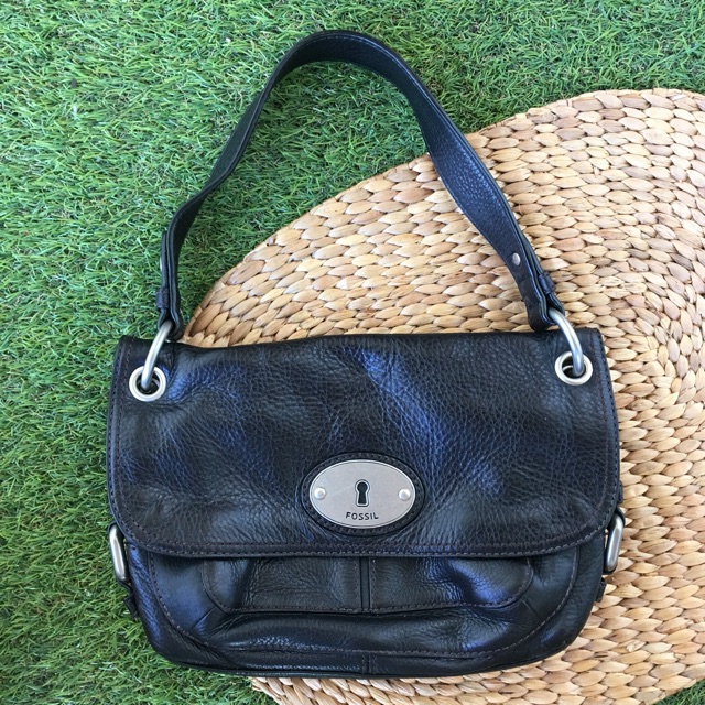 FOSSIL Maddox Black Leather Flap Hobo Shoulder Bag