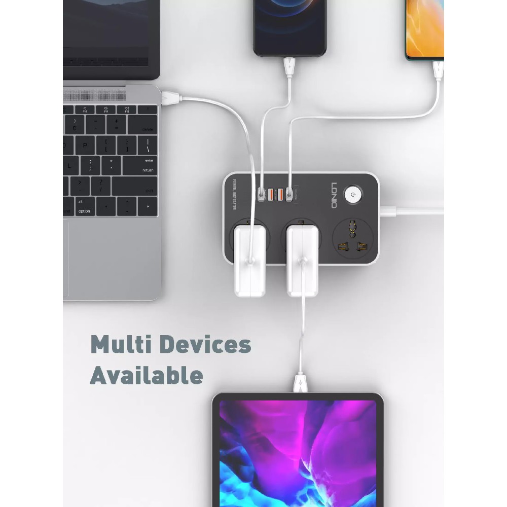 LDNIO SC3412 - 3 Electrical Socket with 3 USB QC 3.0and 1 USB-C PD 20W