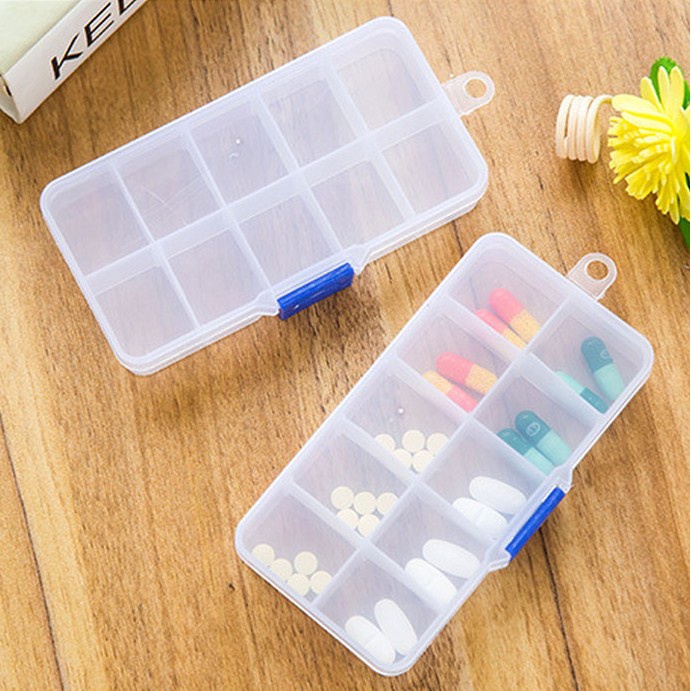 Tempat Obat // Kotak Obat 10 Sekat Bening / Tempat Penyimpanan Aksesoris Perhiasan / Box Storage Manik Kancing