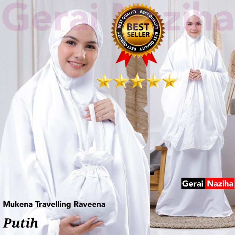 Jual Mukena Dewasa Travelling Katun RaveenA Putih Polos Travel