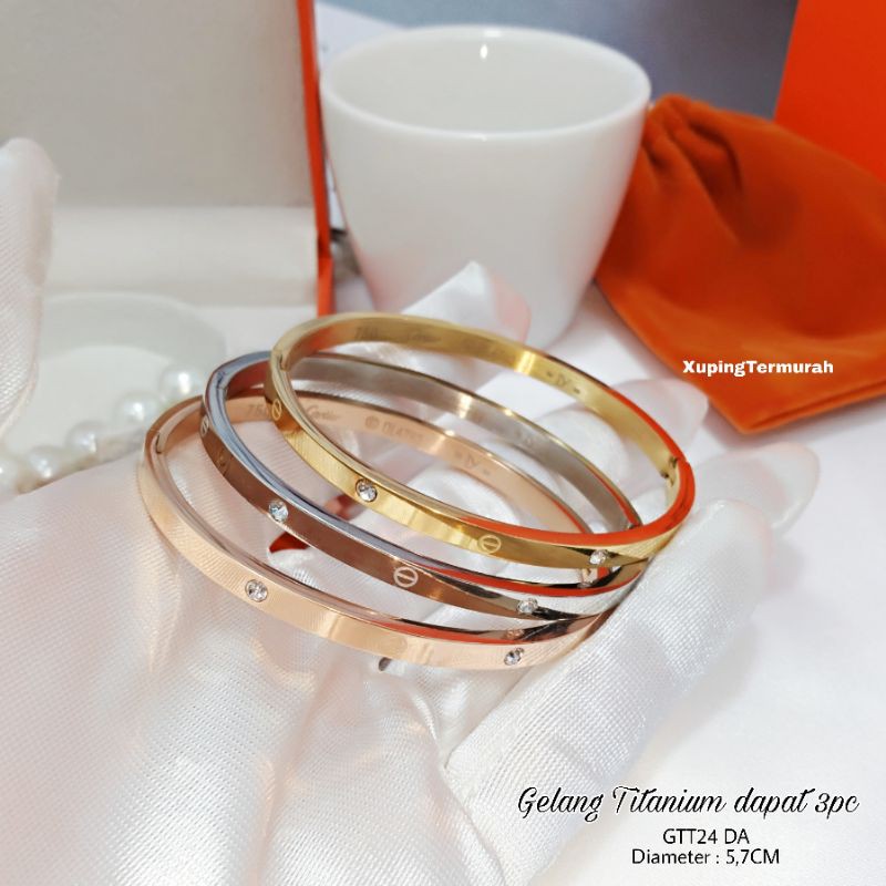 Gelang Titanium dapat 3pc ANTI LUNTUR Warna termurah GTT24EL