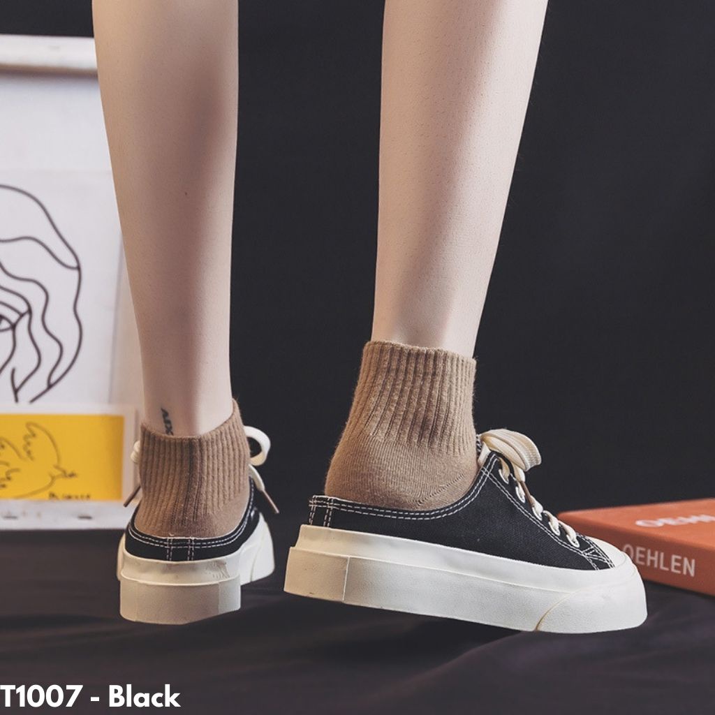 FINDME Sepatu Selop Tinggi Import Wanita Sneakers Bagus Import Black White Comfy Remaja Dewasa T1007