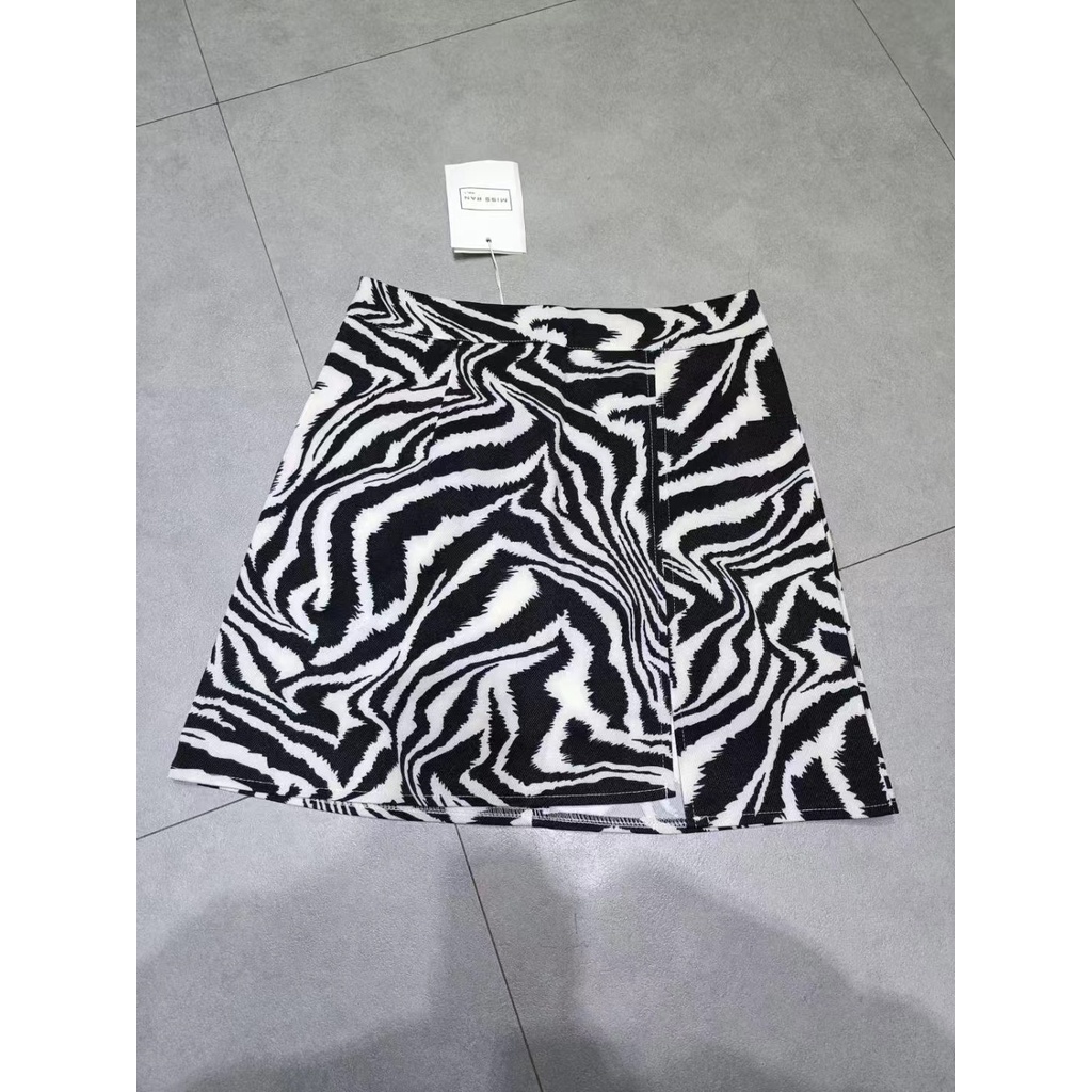 Korean Mini Skirt Split Sexy Bodycon Rok Pendek Belah Samping printed ZEBRA