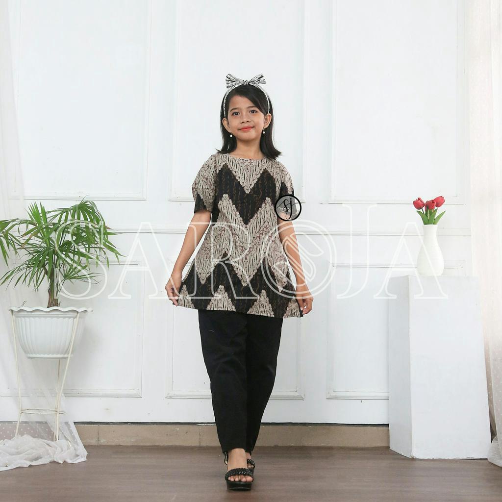 Saroja (768) Dress Batik Kombinasi Moscrep Atasan Batik Tunik Zig-zag