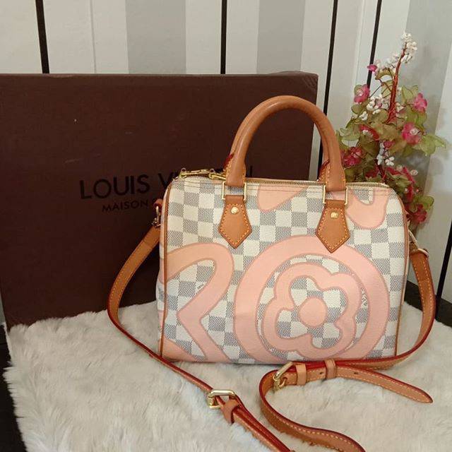 Lv speedy azure pink mirror hk good preloved