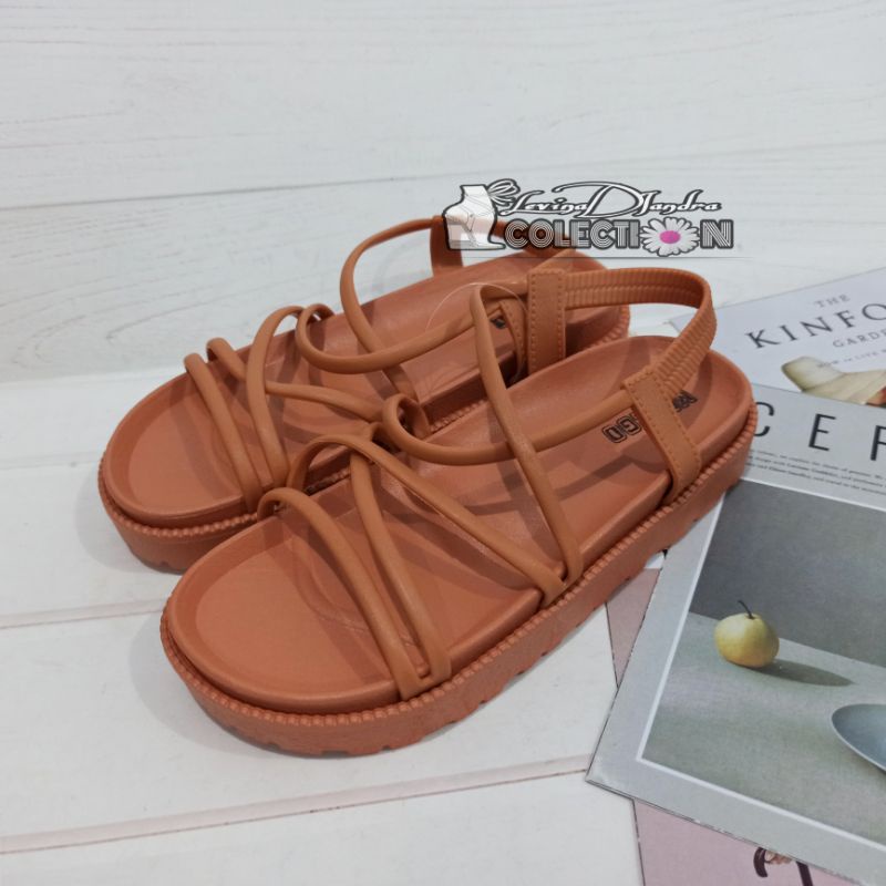 SANDAL KARET JELLY GLADIATOR TALI SILANG MOREGO 36-40-TAN MOREGO