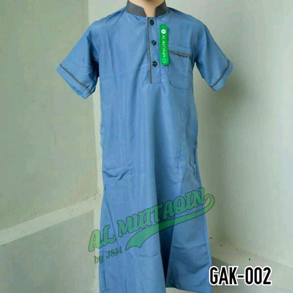 Gamis Jubah Baju Koko Anak TK SD Lengan Pendek Biru Muslim Murah Al Muttaqin GAK 002