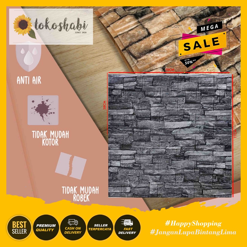 Wallfoam Sticker 3D Modern Foam Wallpaper Dinding Karakter Motif Batu Alam-1