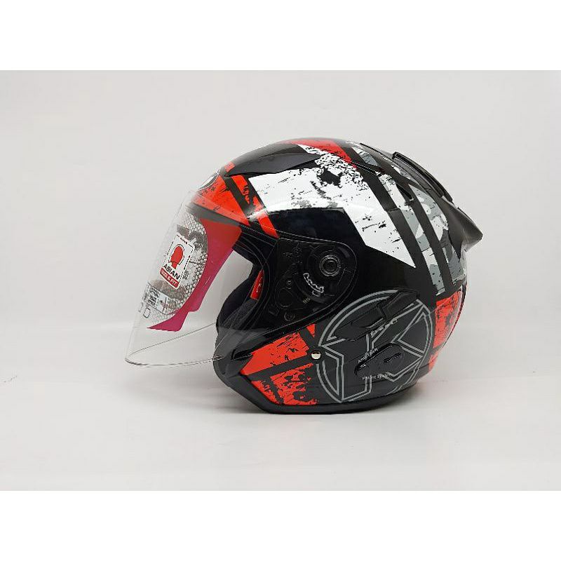 Helm KYT Galaxy Flat R Seri 5 Black Red Fluo Half Face Double Visor Merah Hitam Putih