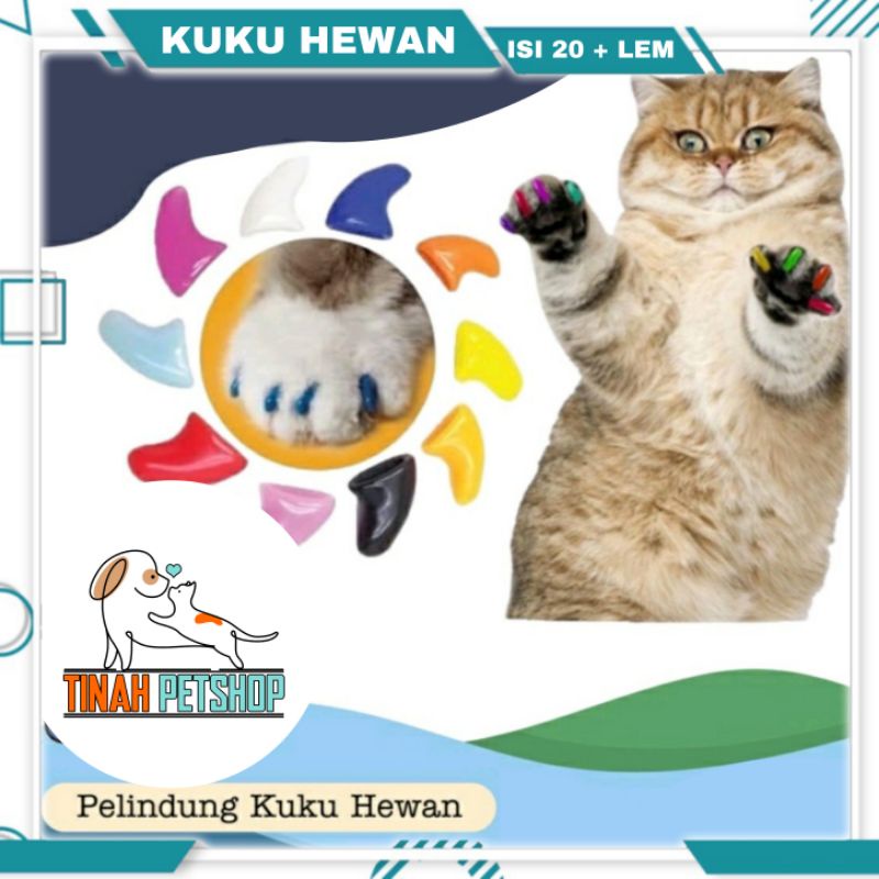 Kuku Kucing Bahan Plastik isi 20 Lembut Warna-Warni Dengan Lem / Pelindung Kuku Kucing