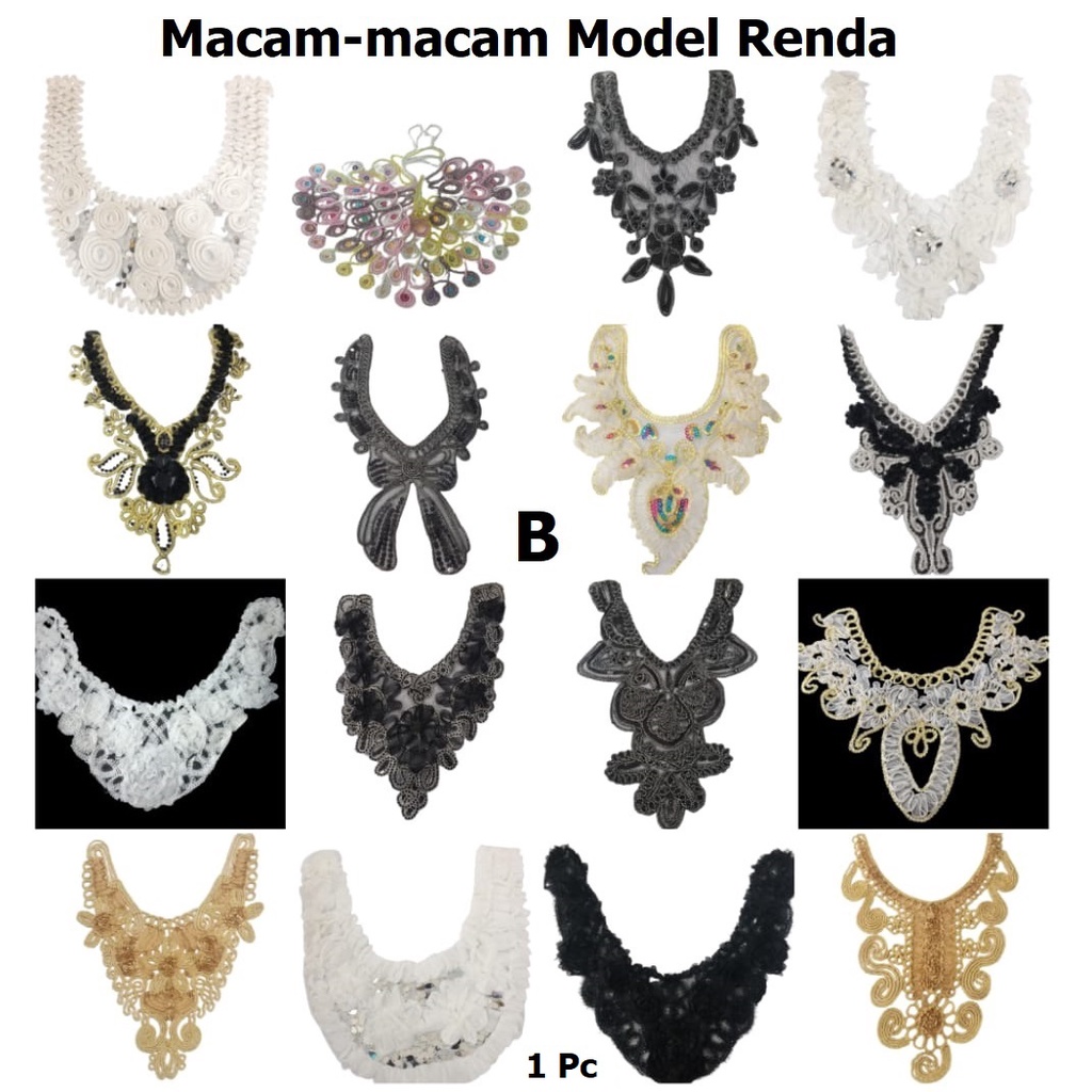 Renda Bordir Dada Renda Kembang Renda Leher Renda Baju Renda Kain Renda Accesoris Type B Harga/Pc