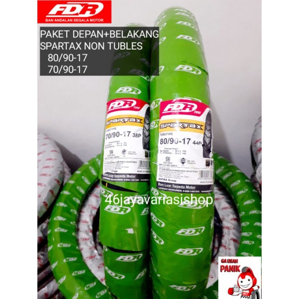 PAKET BAN LUAR FDR SPARTAX TUBETYPE RING 17 UKURAN 70/90-17 & 80/90-17 NON TUBLES 70 90 17&80 90 17 