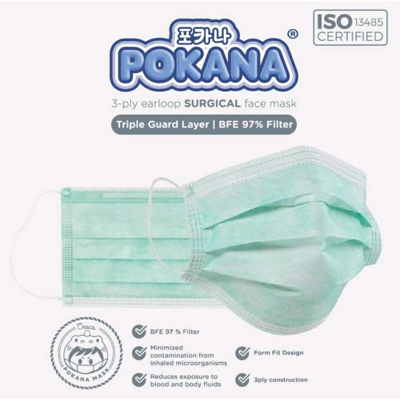 Masker POKANA 3-ply Headloop Surgical Face Masker - Box isi 30 Pcs