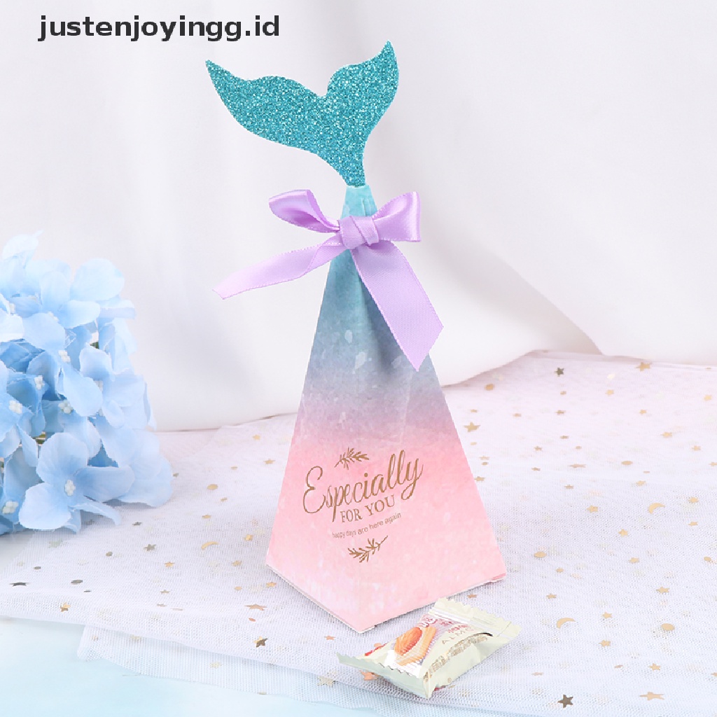 10pcs Kotak Permen Desain Ekor Mermaid Warna-Warni Untuk Hadiah Pernikahan