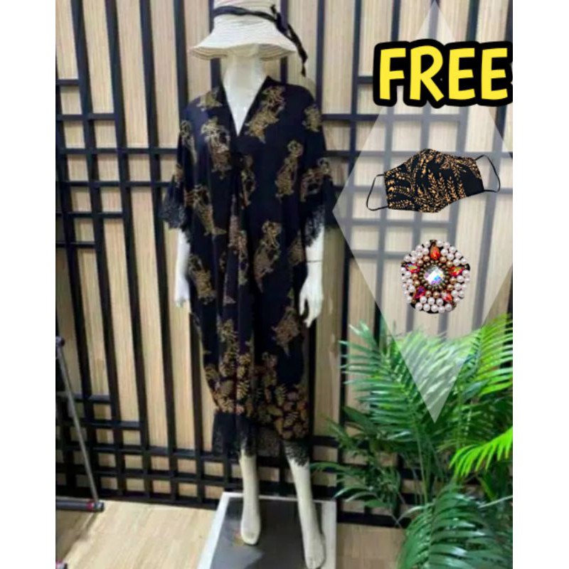 KAFTAN BATIK - KAFTAN MOTIF WAYANG SOGAN MEWAH - DRES KAFTAN MEWAH