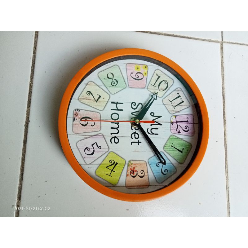 JAM DINDING MINIMALIS KADO ULTAH SOUVENIR JAM UNIK JAM MURAH SWEET HOME-orange