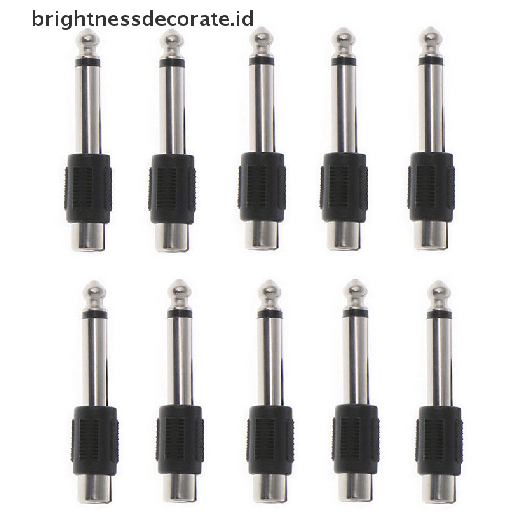 10pcs Adapter Konektor Audio Mono Plug RCA Female Jack Ke 6.35mm 1 / 4 &quot;Male