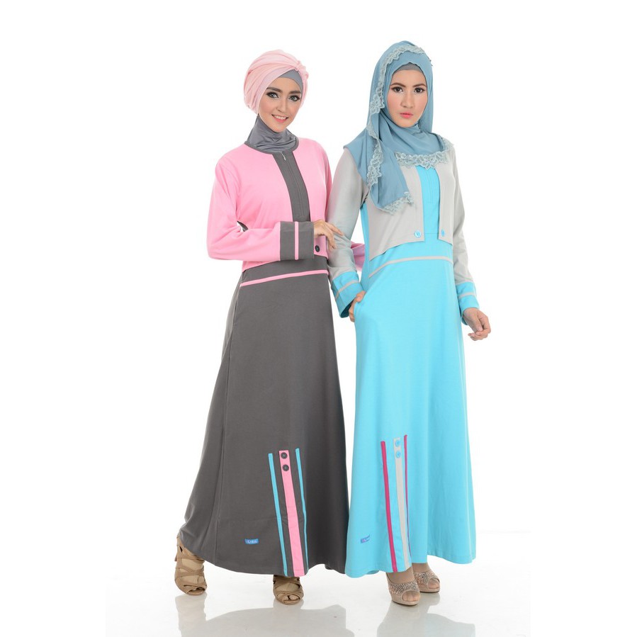 Baju gamis kombinasi vest/balero nempel variasi warna abu tosca pink hitam ALNITA AG 10