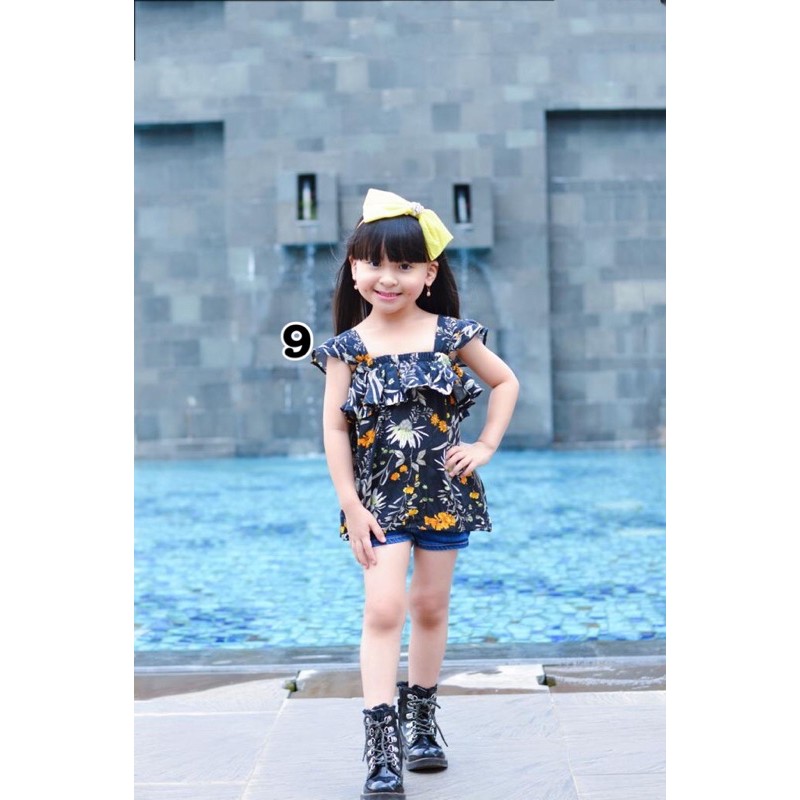 atasan dress ruffle rayon syuri / chery top untuk anak usia 2-5 tahun