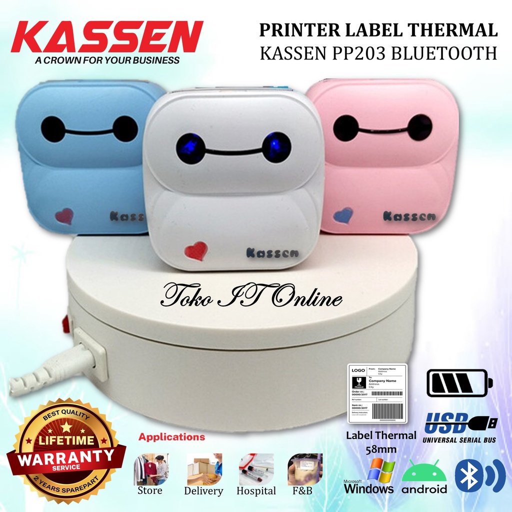 KASSEN PP203 PERIPAGE PRINTER THERMAL PORTABEL PRINTER PERIPAGE PP-203 BLUETOOTH 58MM POCKET CETAK LABEL RESI