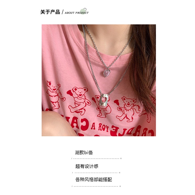 Jepang dan Korea gaya Cinta crystal double-layer kalung untuk wanita ins gaya dingin niche desain ho