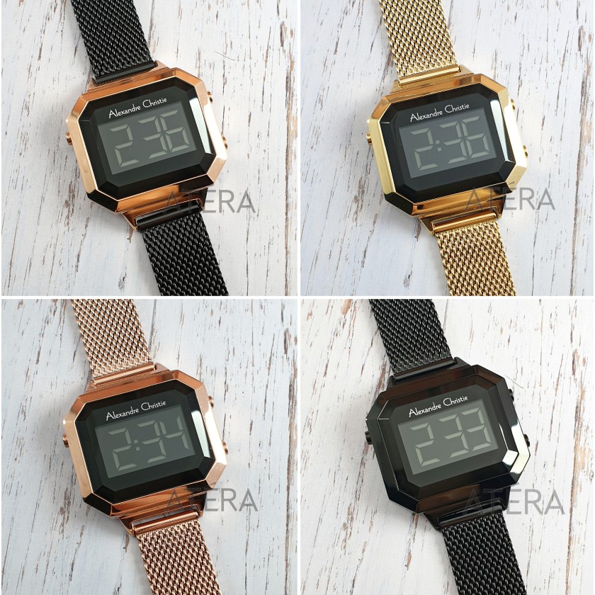ALEXANDRE CHRISTIE AC 9338 WANITA ORIGINAL/JAM TANGAN ALEXANDER AC9338 RANTAI PASIR ROSEGOLD DIGITAL