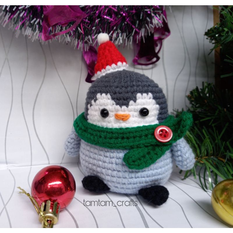 boneka rajut/amigurumi penguin ||dekorasi natal/hiasan natal