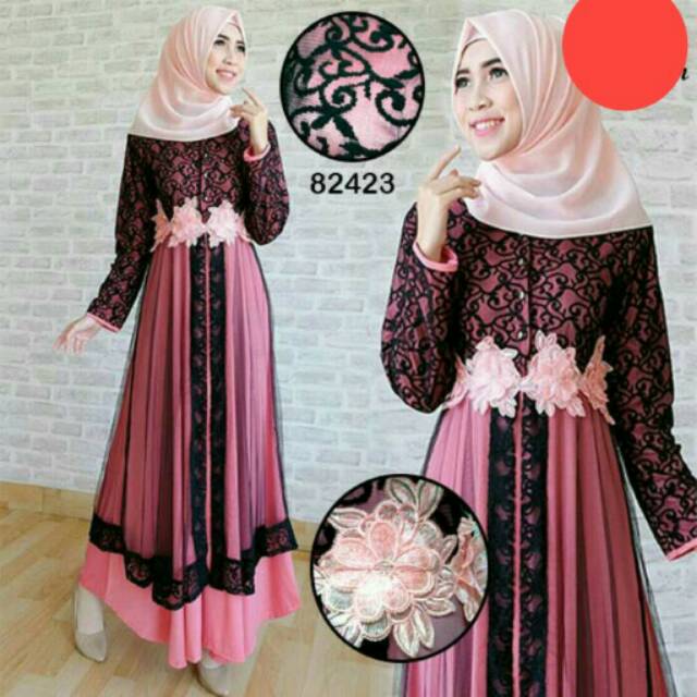 FREE ONGKIR/Rara hijab/gamis tile/dress mewah/busana muslim terbaru/brukat/aplikasi kembang
