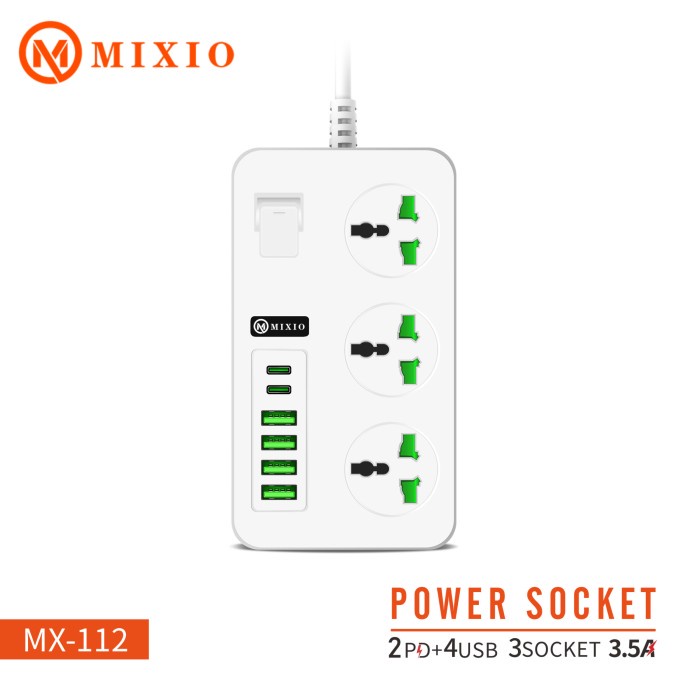 MIXIO MX-112 Power Socket Adaptor Charger Stop Kontak 2PD+4USB+3SOCKET